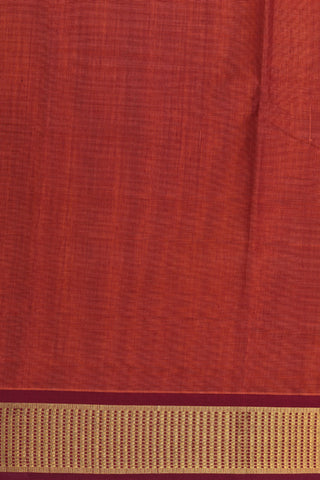 Contrast Zari Border In Plain Ochre Red Nine Yards Silk Cotton Saree