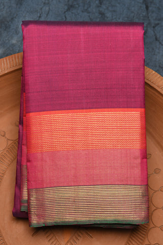 Tricolor Zari Border In Plain Purple Kanchipuram Silk Saree