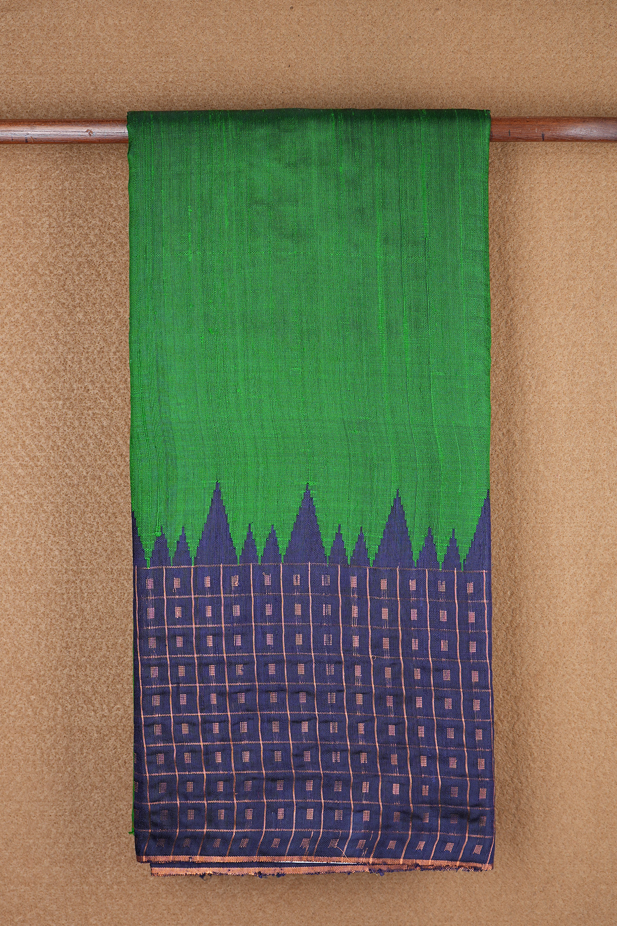 Contrast Zari Border Plain Green Jute Saree