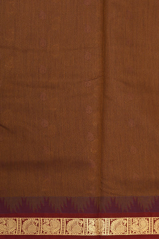 Contrast Zari Border With Paisley Buttis Brown Apoorva Nine Yards Cotton Saree