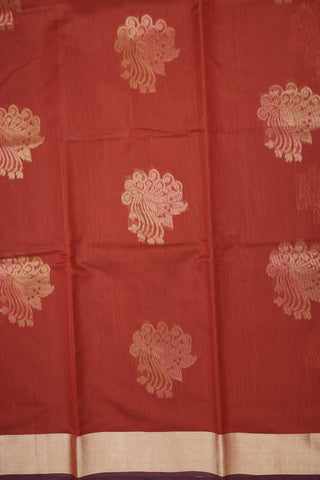 Copper And Gold Floral Zari Motifs Rust Orange Kora Silk Cotton Saree