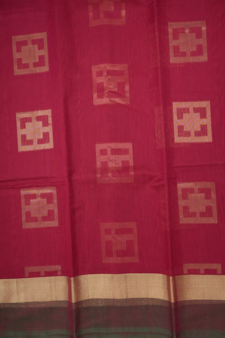 Copper And Gold Zari Square Motifs Ruby Red Kora Silk Cotton Saree