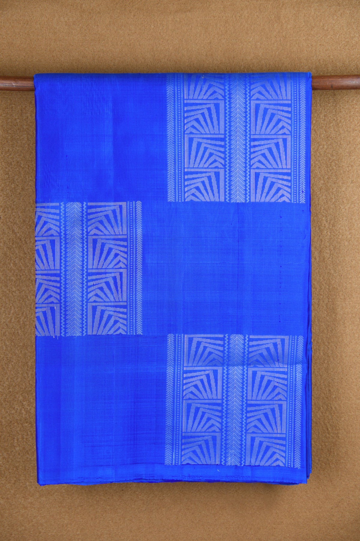 Copper And Silver Zari Square Box Buttas Azure Blue Soft Silk Saree