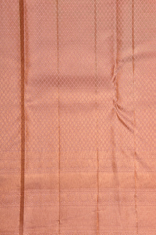 Copper Zari Big Border With Geometric Design Peach Pink Kanchipuram Silk Saree