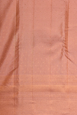 Copper Zari Big Border With Geometric Design Peach Pink Kanchipuram Silk Saree