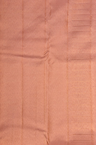 Copper Zari Big Border With Geometric Design Peach Pink Kanchipuram Silk Saree