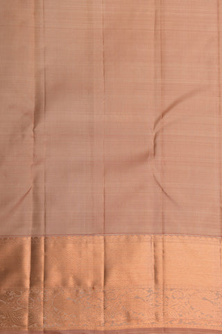 Copper Zari Peacock Border With Chakram Motif Biscuit Brown Kanchipuram Silk Saree