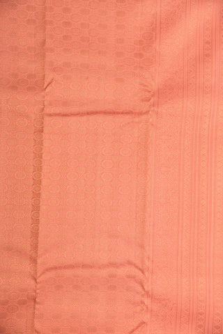 Copper Zari Traditional Border In Butta Salmon Pink Kanchipuram Silk Saree