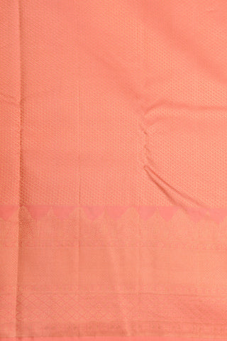 Copper Zari Traditional Border In Butta Salmon Pink Kanchipuram Silk Saree