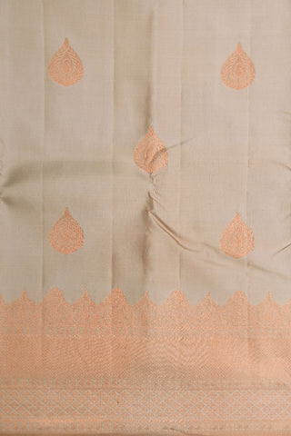 Copper Zari Traditional Border In Butta Taupe Grey Kanchipuram Silk Saree