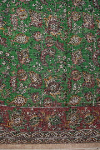 Flowers Creepers Green Printed Kalamkari Kota Saree