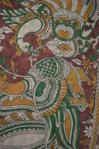 Flowers Creepers Green Printed Kalamkari Kota Saree