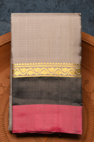 Creepers Zari Border With Self Stripes Taupe Grey Kanchipuram Silk Saree