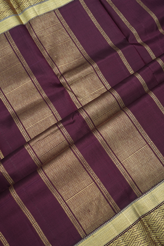 Diagonal Chevron Border Plain Purple Kanchipuram Silk Saree