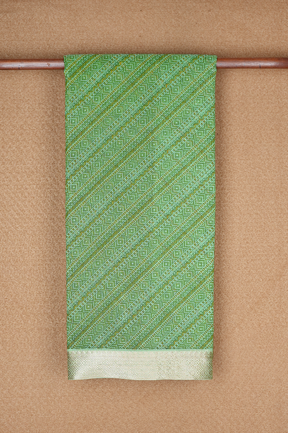 Diagonal Design Fern Green Kota Cotton Saree