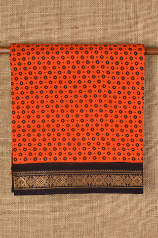 Diamond Border Dark Orange Sungudi Cotton Saree