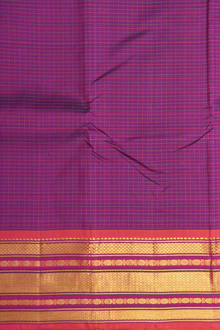 Diamond Border With Thread Work Small Checked Brinjal Purple Kanchipuram Silk Saree