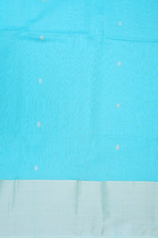 Diamond Silver Zari Border With Floral Motifs Light Sky Blue Maheswari Silk Cotton Saree