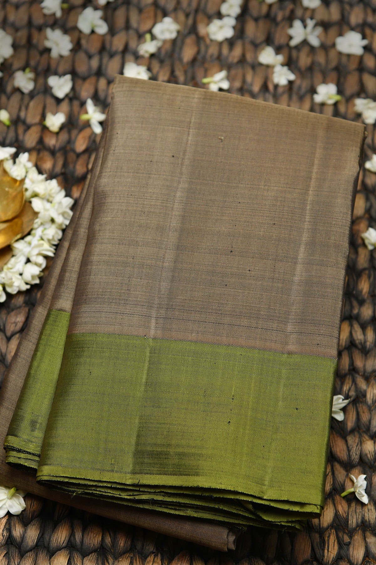 Double Pallu Dark Grey Kanchipuram Silk Saree