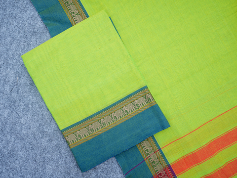 Elephant Border Plain Lime Green Cotton Salwar Material