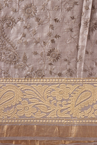 Embroidered Work With Light Light Ash Grey Tussar Silk Saree