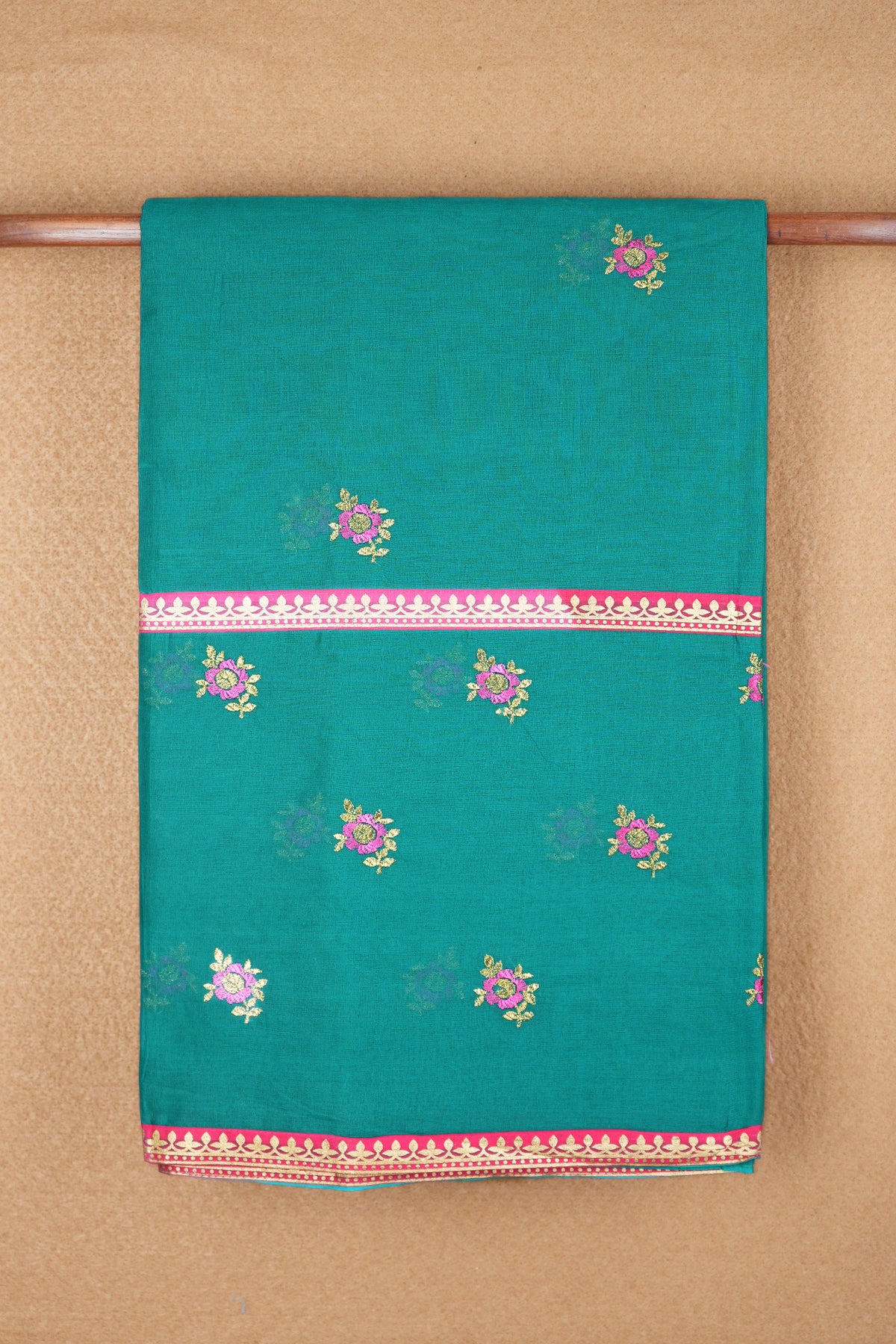 Embroidered Floral Motifs Teal Green Ahmedabad Cotton Saree