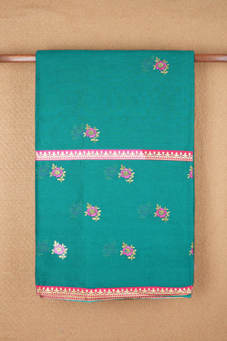 Embroidered Floral Motifs Teal Green Ahmedabad Cotton Saree