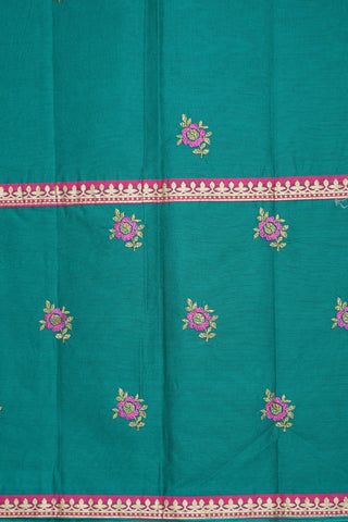 Embroidered Floral Motifs Teal Green Ahmedabad Cotton Saree