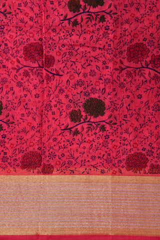 Floral Design Pink Chanderi Cotton Saree