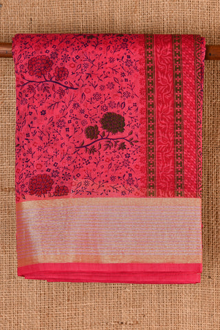 Floral Design Pink Chanderi Cotton Saree