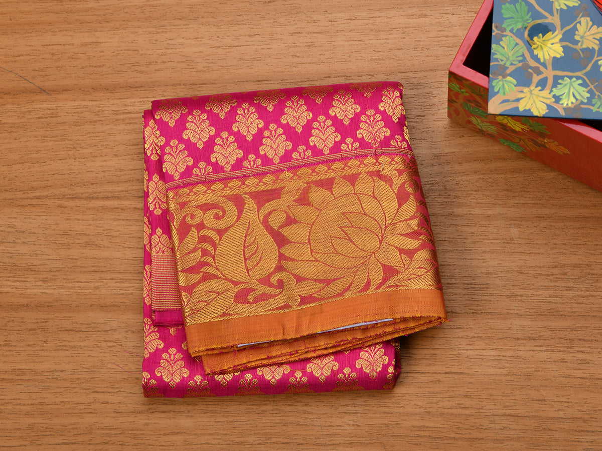 Floral Motif With Pink Kanchipuram Silk Pavada Sattai Material