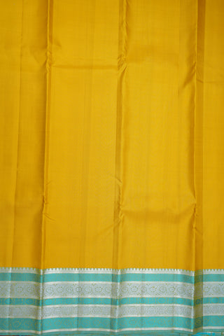 Floral And Peacock Threadwork Border Plain Sunflower Yellow Kanchipuram Silk Saree