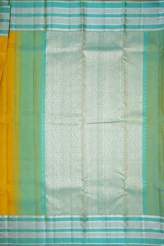 Floral And Peacock Threadwork Border Plain Sunflower Yellow Kanchipuram Silk Saree