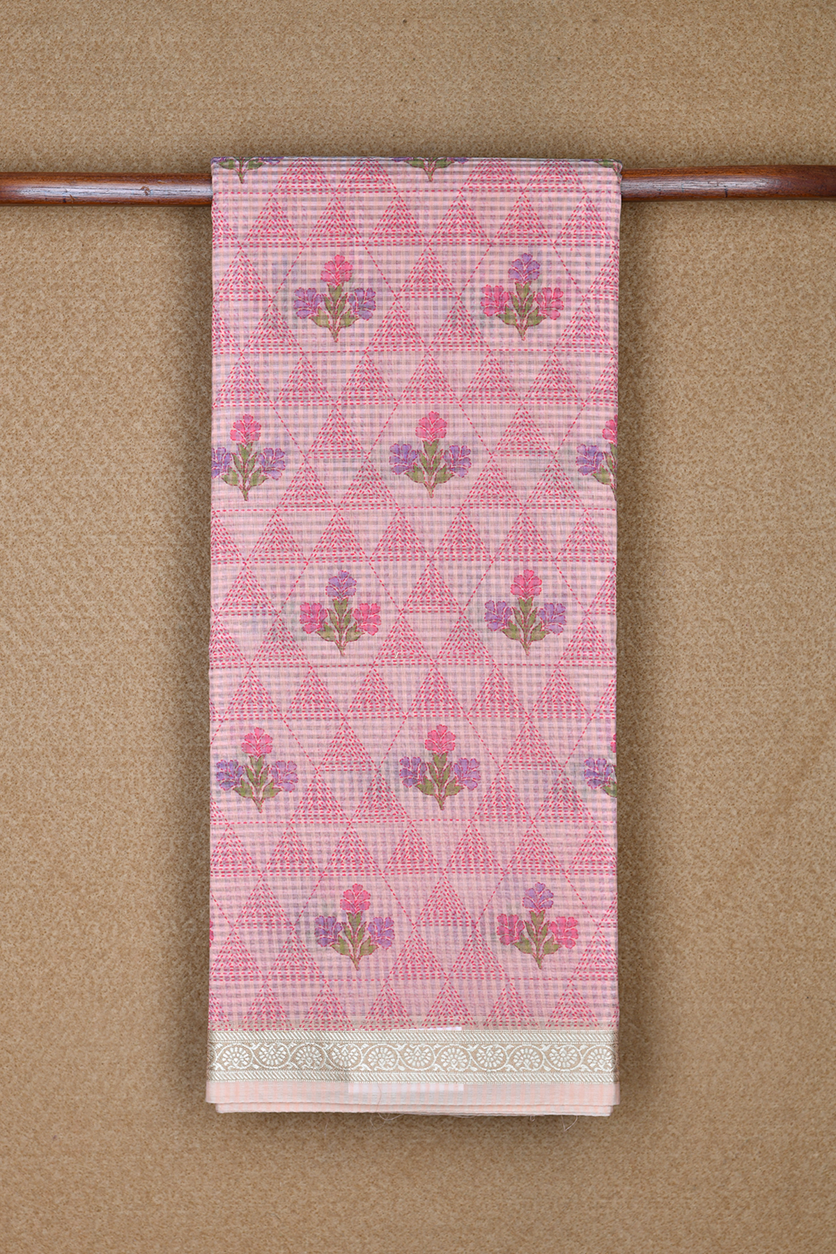 Floral And Triangle Design Blush Pink Kota Cotton Saree – Sundari Silks