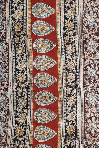 Floral Border With Heart Design Black Kalamkari Printed Cotton Saree