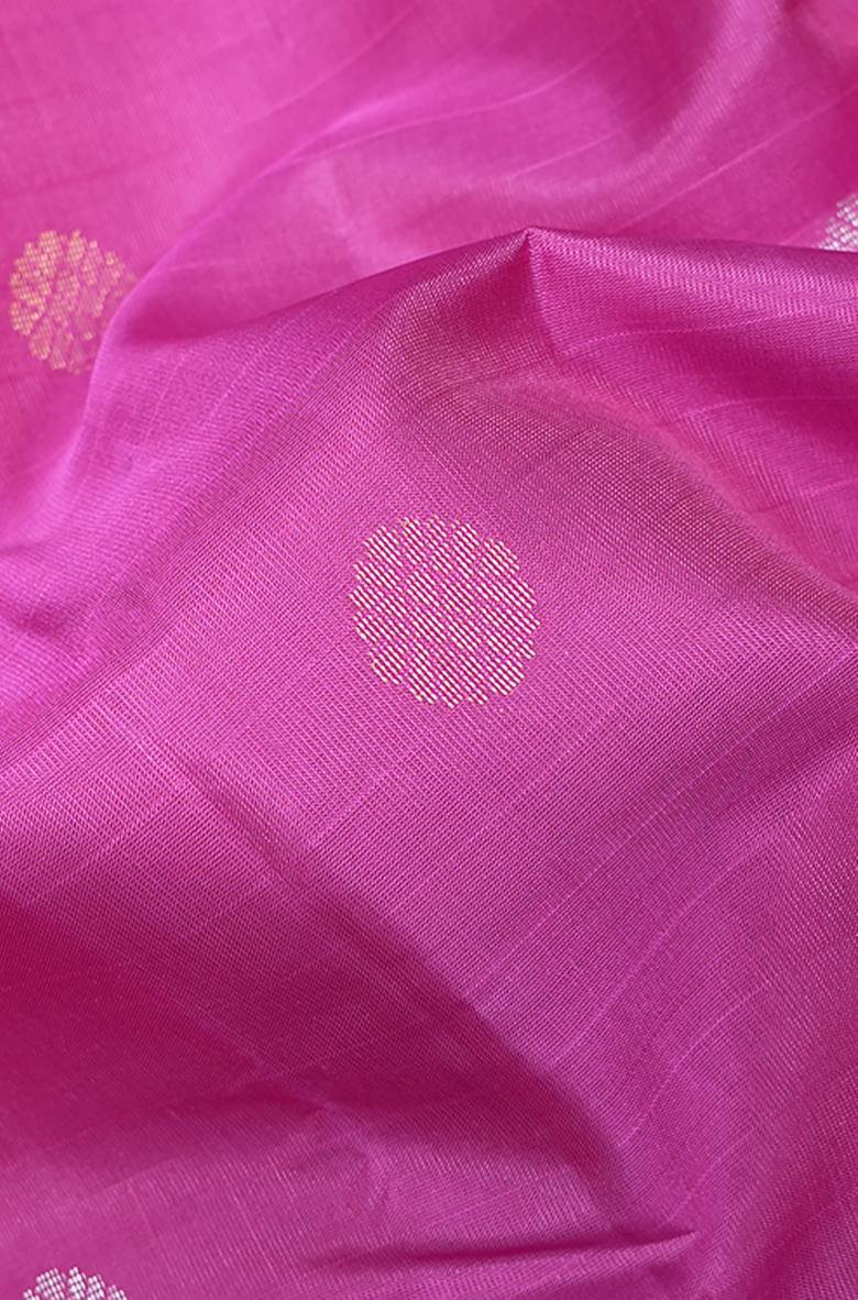 Floral Zari Motifs Rose Pink Kanchipuram Silk Saree – Sundari Silks