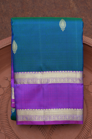 Floral Zari Motifs Peacock Blue Kanchipuram Silk Saree