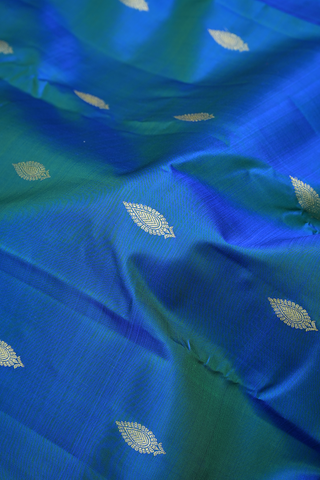 Floral Zari Motifs Peacock Blue Kanchipuram Silk Saree