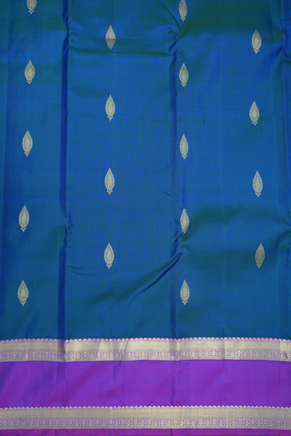 Floral Zari Motifs Peacock Blue Kanchipuram Silk Saree