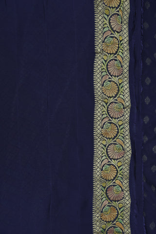 Floral Border With Motifs Navy Blue Georgette Saree