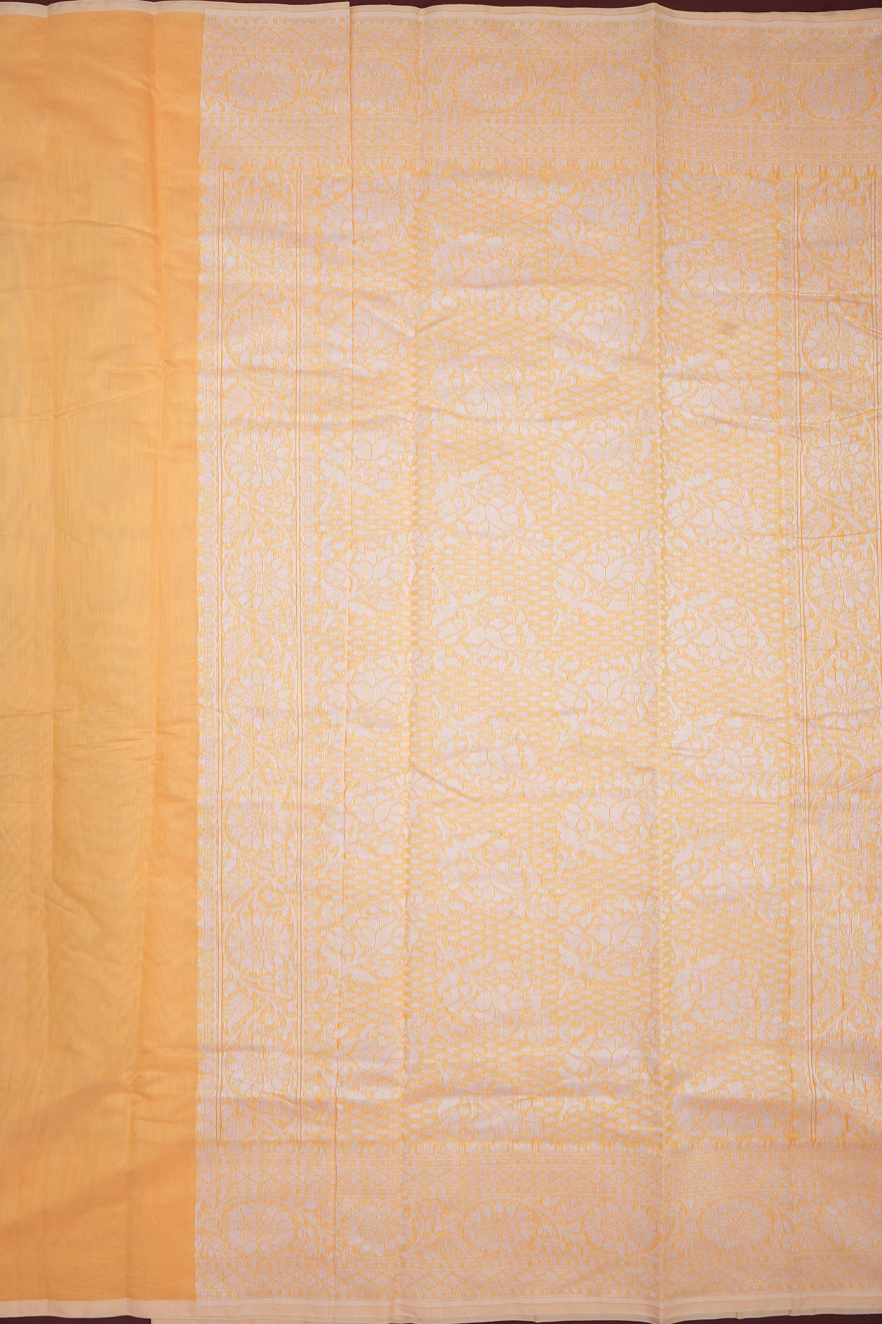 Floral Design Honey Orange Kora Banarasi Silk Saree 4