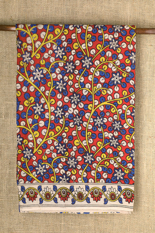 Floral Design Multicolor Kalamkari Printed Cotton Saree