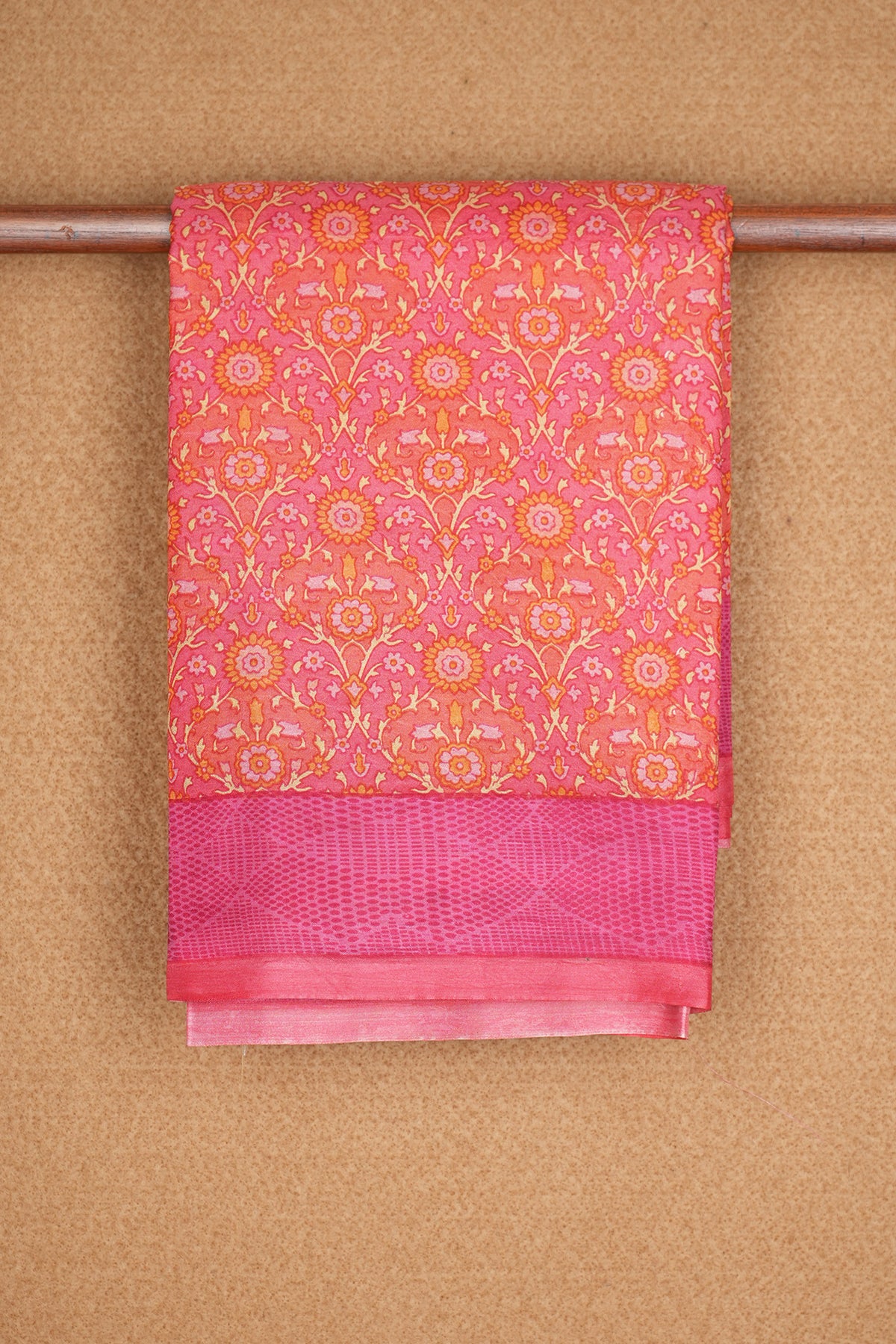 Floral Trellis Design Tone On Tone Pink Printed Silk Saree