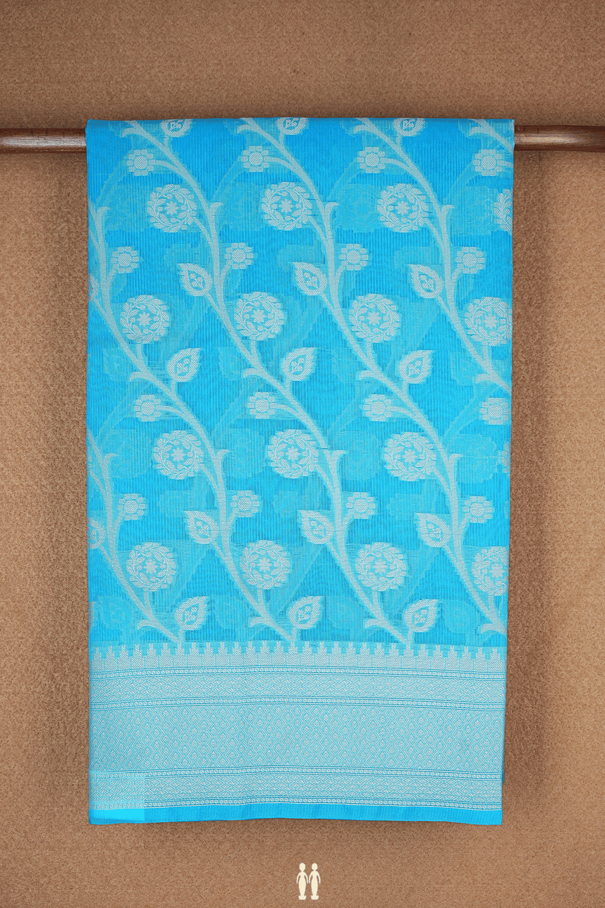 Floral Design Sky Blue Kota Cotton Saree