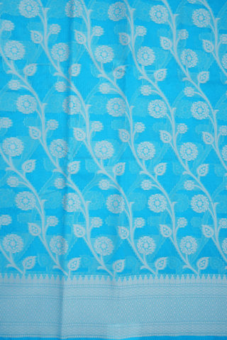 Floral Design Sky Blue Kota Cotton Saree