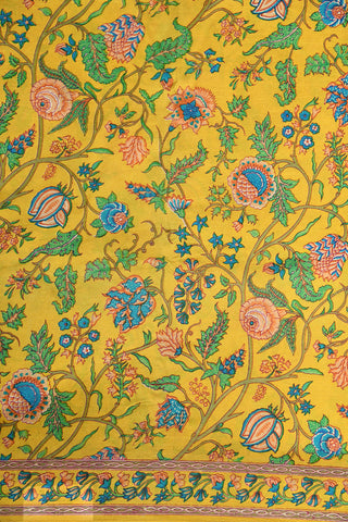 Floral Design Yellow Printed Silk Saree