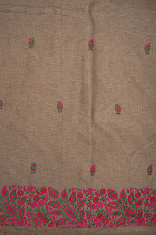 Floral Embroidery Motifs Pastel Brown Semi Tussar Silk Saree