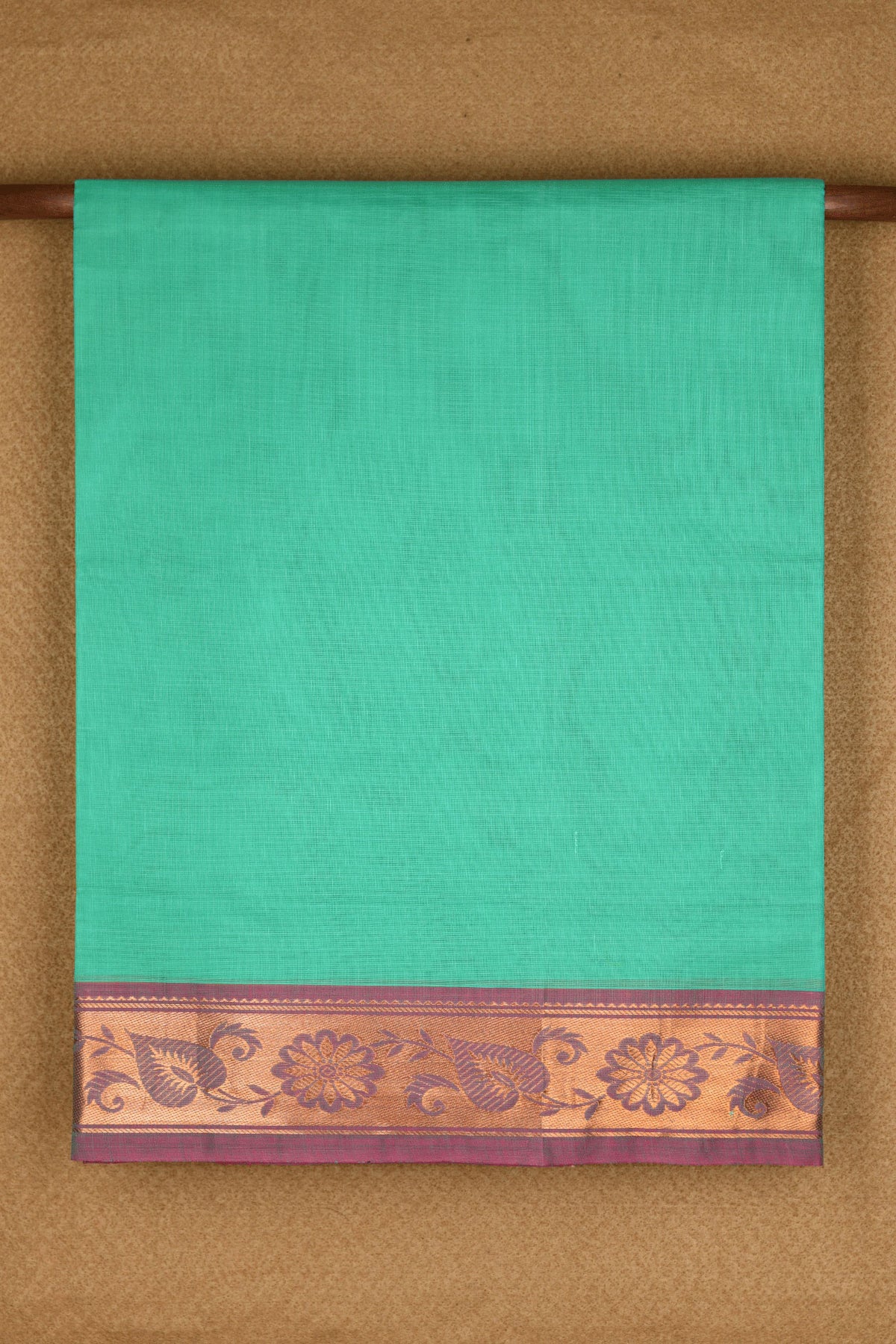 Floral Leaf Border Sea Green Venkatagiri Cotton Saree