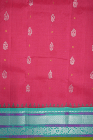 Floral Paisley Buttas Hot Pink Gadwal Silk Saree