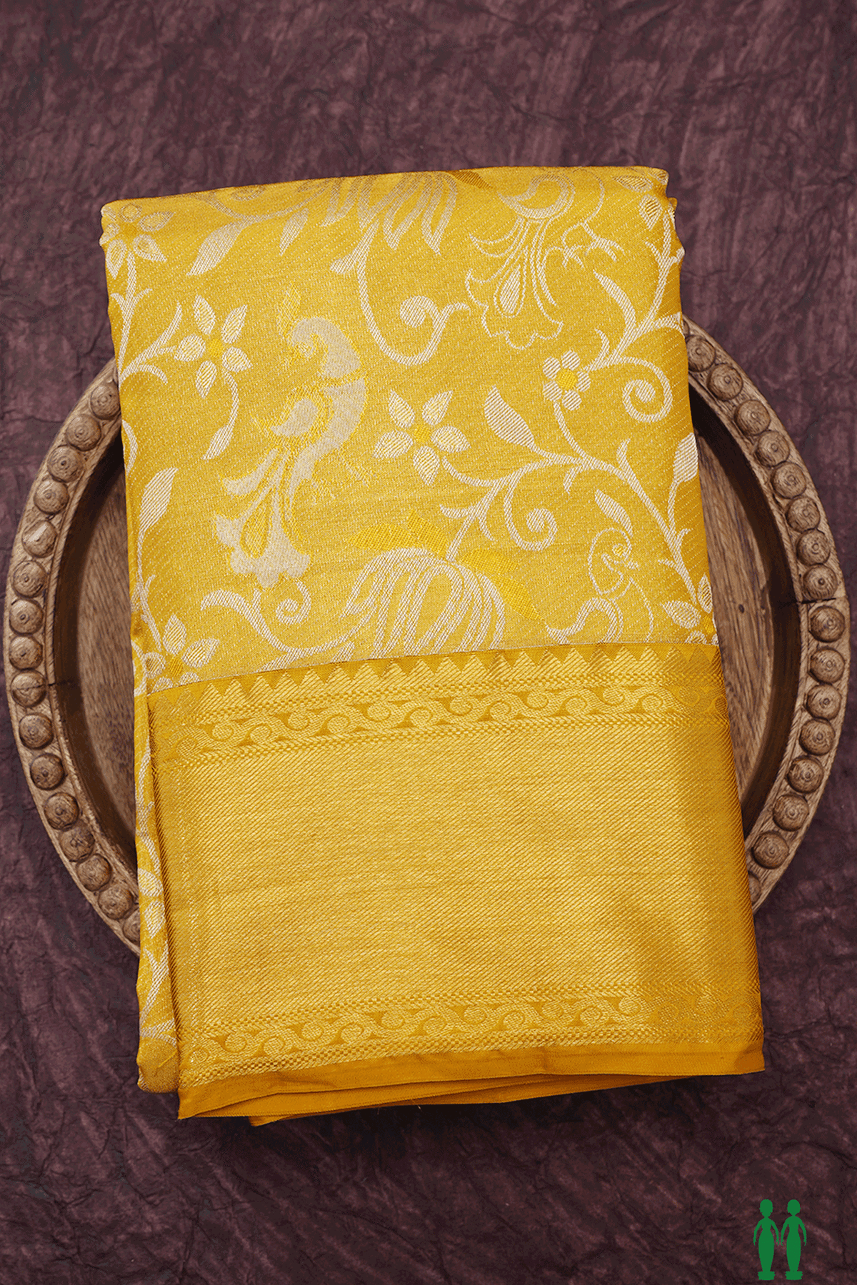 Floral Peacock Design Yellow Tissue Kanchipuram Silk Saree